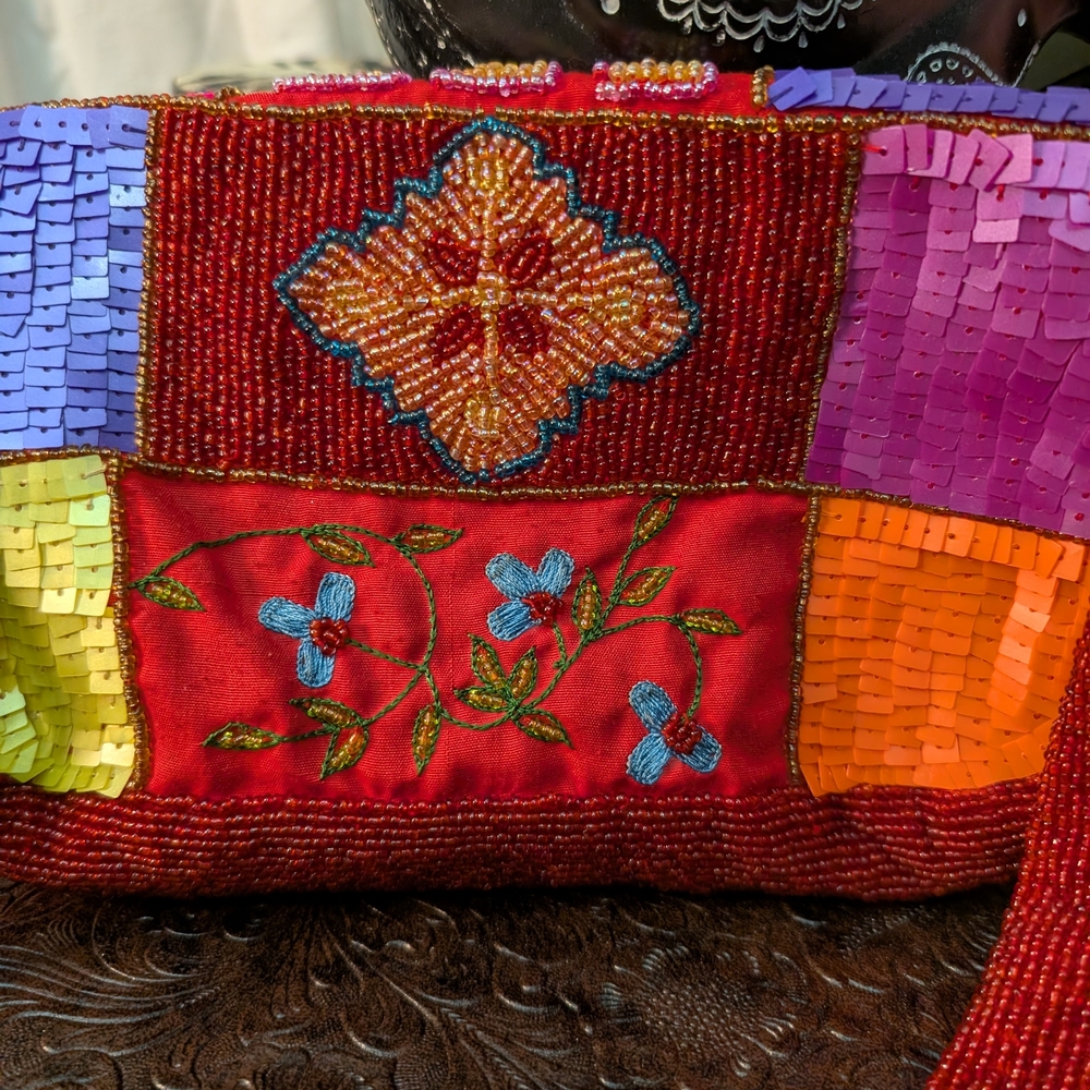 Source Unknown Red And Purple Patchwork Shoulder … - image 3